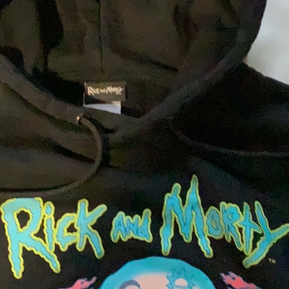Rick and Morty brand hoodie, size Large in black. This hoodie is unisex. - Picture 3 of 3